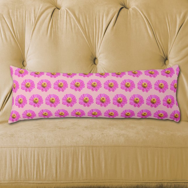 Pink Zinnia Flower Seamless Pattern on Body Pillow (Pink Zinnia flower seamless pattern on body pillow)