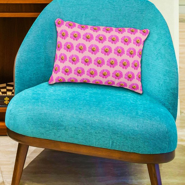 Pink Zinnia Flower Seamless Pattern on Decorative Cushion (Pink Zinnia flower seamless pattern on accent pillow)