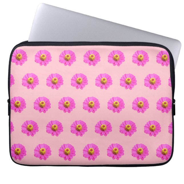 Pink Zinnia Flower Seamless Pattern on Laptop Sleeve (Front)