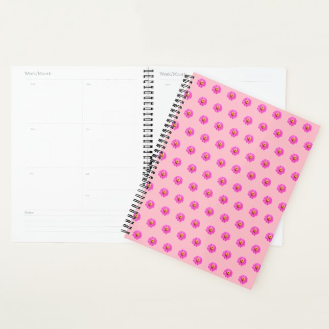Pink Zinnia Flower Seamless Pattern on Planner (Display)