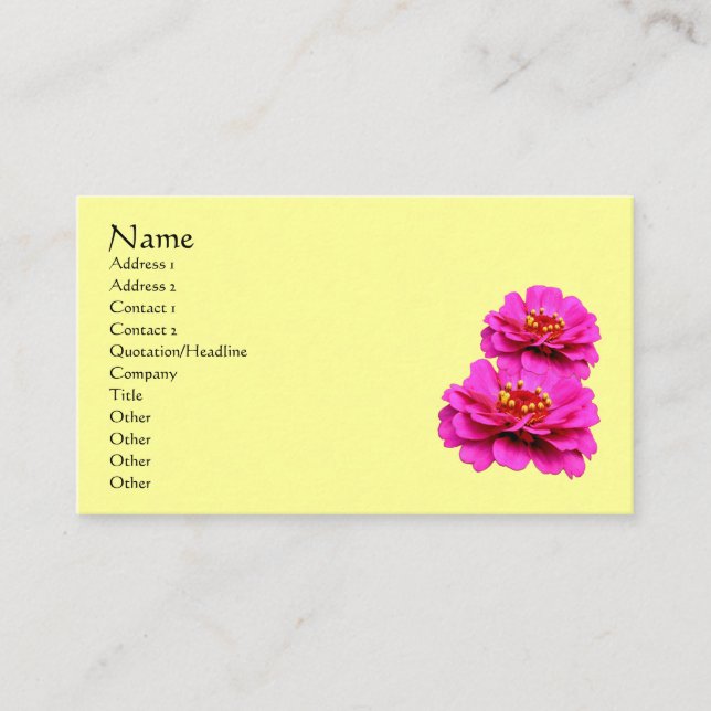 Pink Zinnia Flowers Business Card (Front)