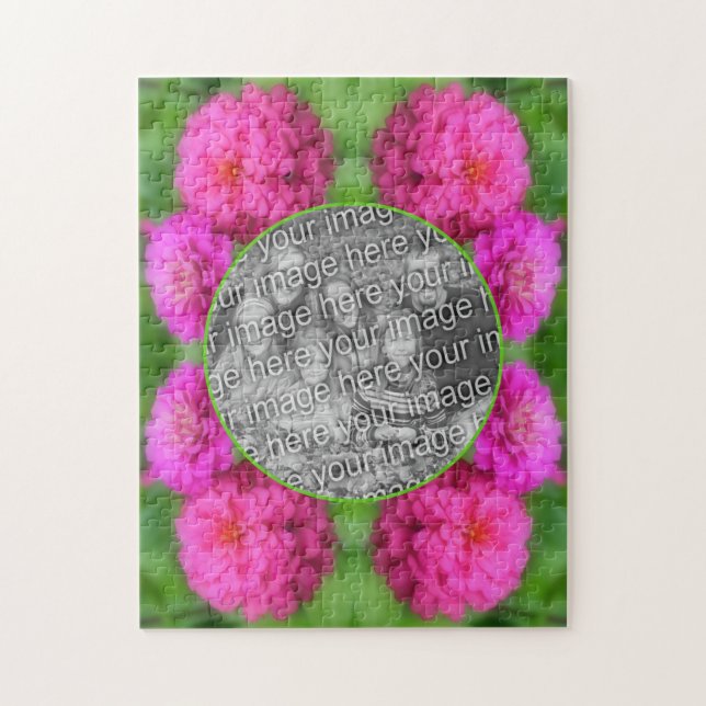 Pink Zinnia Flowers Frame Create Your Own Photo Jigsaw Puzzle (Vertical)