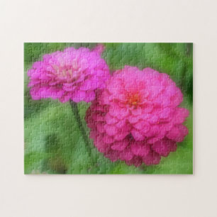 Pink Zinnia Flowers Nature Jigsaw Puzzle