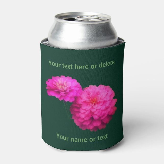 Pink Zinnia Flowers Personalised  Can Cooler (Can Front)