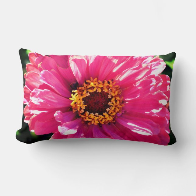 Pink Zinnia Lumbar Cushion (Front)