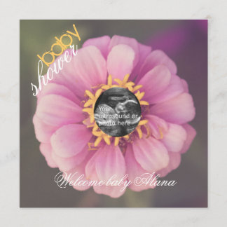 Pink Zinnia Ultrasound Baby Shower Invitation
