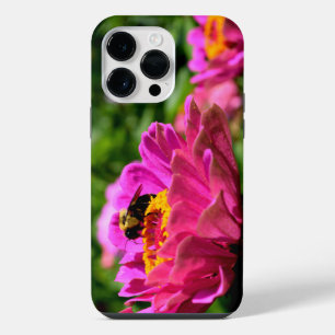 Pink zinnia with bumblebee pink flowers cute bee iPhone 14 pro max case