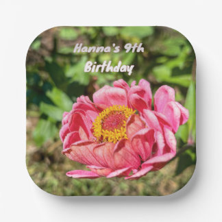 Pink Zinnia with Yellow Centre Paper Plate