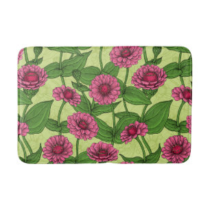 Pink Zinnias on light green Bath Mat