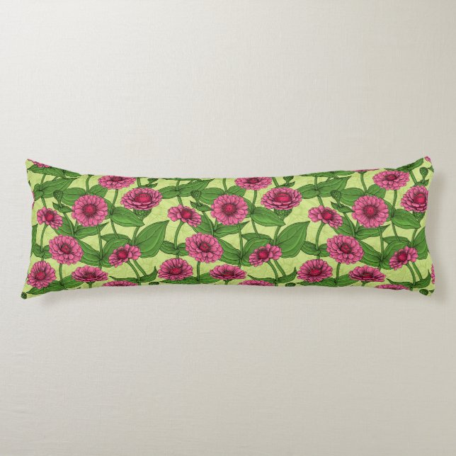 Pink Zinnias on light green Body Cushion (Front)