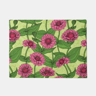 Pink Zinnias on light green Doormat