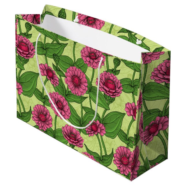 Pink Zinnias on light green Large Gift Bag (Back Angled)