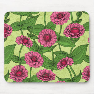 Pink Zinnias on light green Mouse Pad