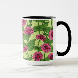 Pink Zinnias on light green Mug