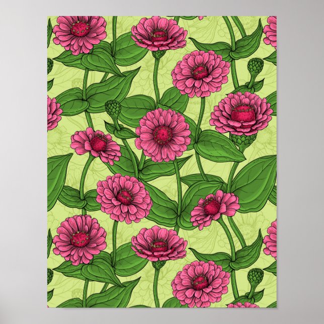 Pink Zinnias on light green Poster (Front)