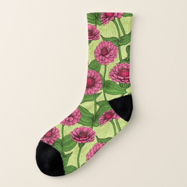 Pink Zinnias on light green Socks (Left Outside)