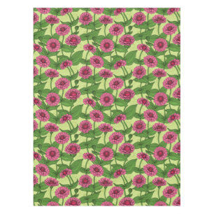 Pink Zinnias on light green Tablecloth