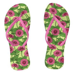 Pink Zinnias on light green Thongs