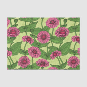 Pink Zinnias on light green Tissue Paper