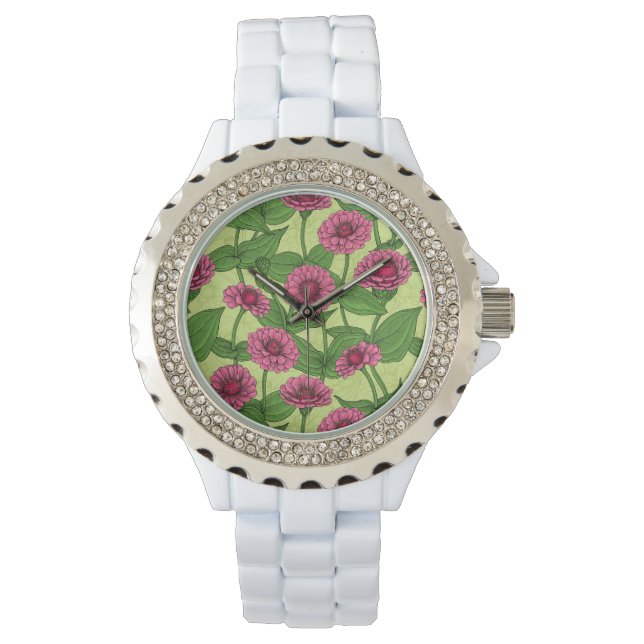 Pink Zinnias on light green Watch (Front)
