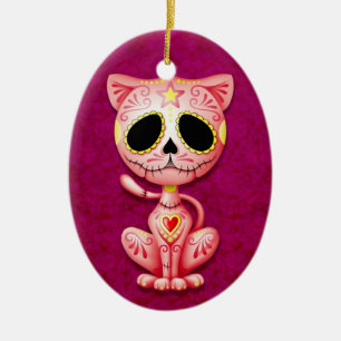 Pink Zombie Sugar Kitten Ceramic Tree Decoration
