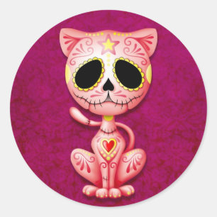 Pink Zombie Sugar Kitten Classic Round Sticker