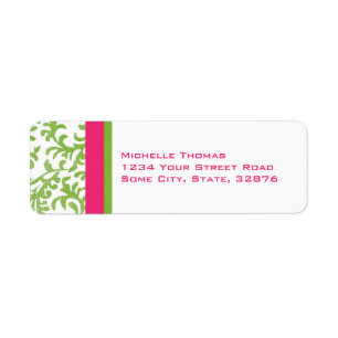 Pinka nd Green Damask Return Address Label