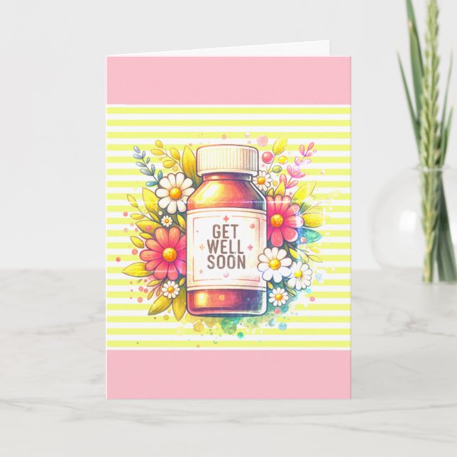 Pinka nd Yellow Get Well Soon Card (Front)