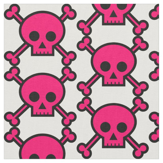 PINKDUGGERY - Hot Pink Skull & Crossbones Fabric (Close Up)