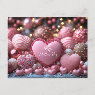 Pinke Herzen aus Schokolade Valentinstag Postcard