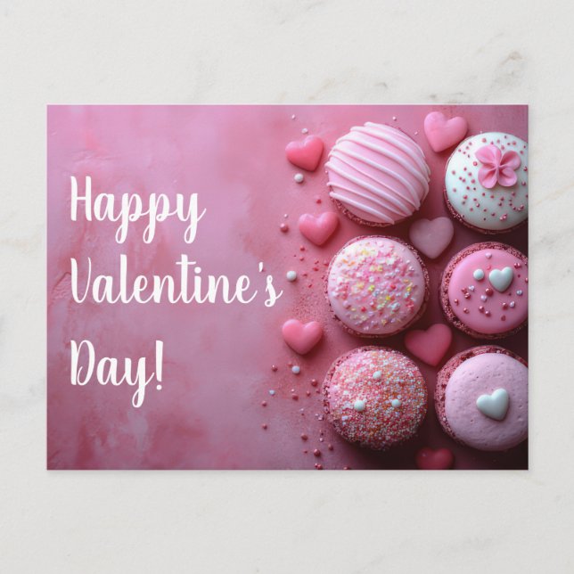 Pinke Macarones with heart Valentine's Day Postcard (Front)