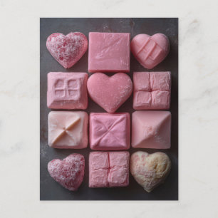 Pinke Pralinen und Süßigkeiten Valentinstag Postcard