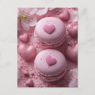 Pinke süße Macarones mit Herzen Valentinstag Postcard