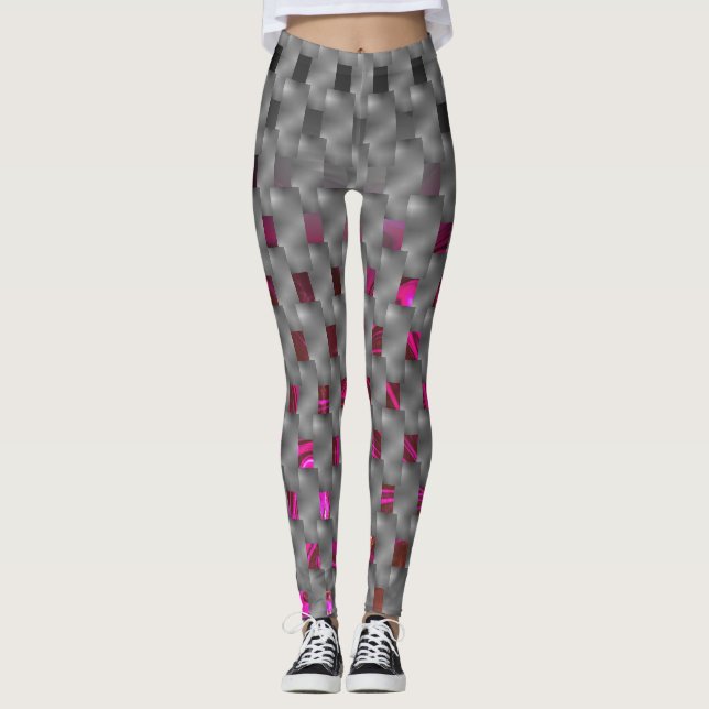 Pinked image up grey plates or rectangular shapes leggings (Front)