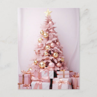 Pinker and Golden Christmas tree with gifts Postcard