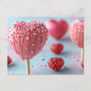 Pinker Cake Pop in Herzform Valentinstag Postcard