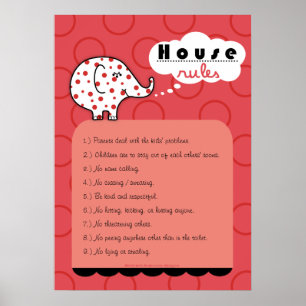 Pinkie Elephant House Rules Large Poster