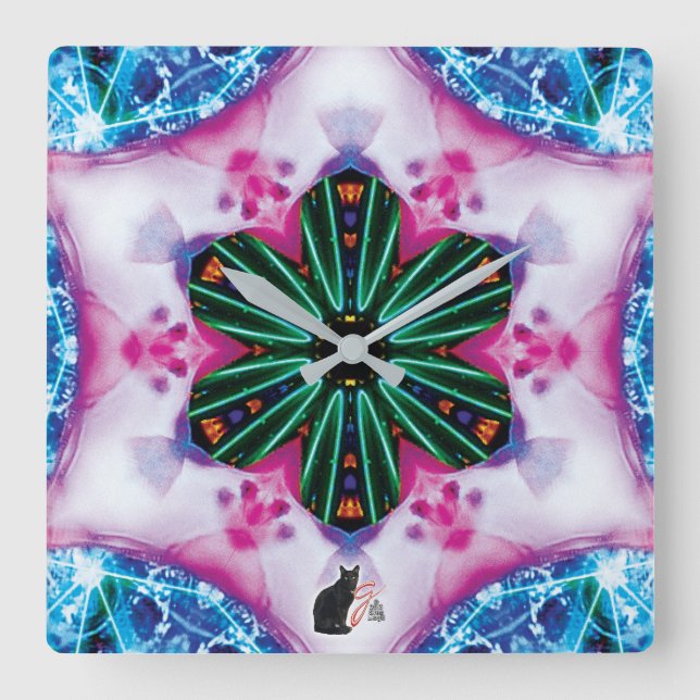 Pinkie Kaleidoscope Square Wall Clock (Front)