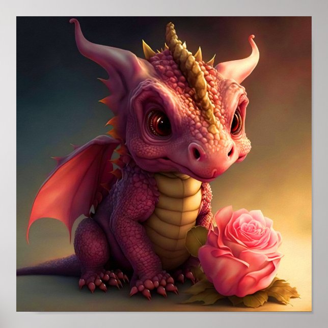 Pinkie - Pink Dragon with a Rose Poster Art (Front)