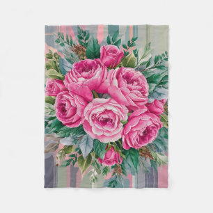 Pinkish Blue Rose Watercolor Floral Collection Fleece Blanket