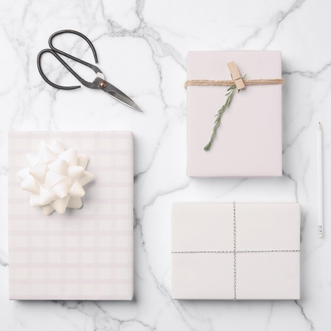 Pinkish Champagne And Creamy White Gingham Pattern Wrapping Paper Sheet (Front)