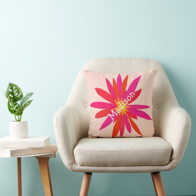 Pinkish Coral Modern Stylised Floral Pillow (Chair)