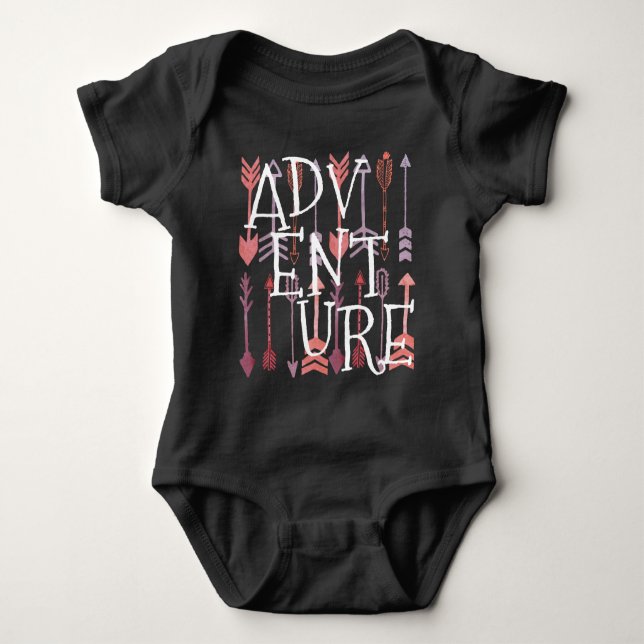 Pinkish Coral Text Black Aztec Patten Baby Girl Baby Bodysuit (Front)