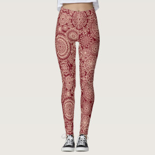 Pinkish Mandalas and Red Background Leggings