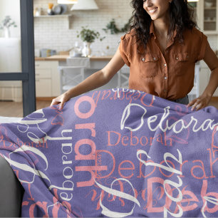 Pinkish Names Typography periwinkle colour Fleece Blanket