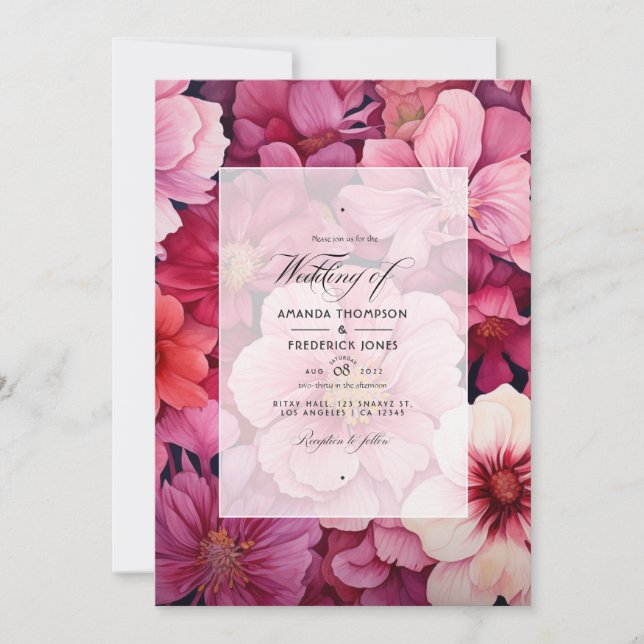 Pinkish Reds Floral Fall Wedding Invitation (Front)