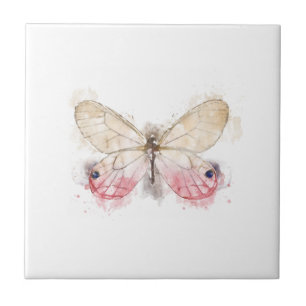 Pinkm and Cream Waterclor Butterfly  Ceramic Tile