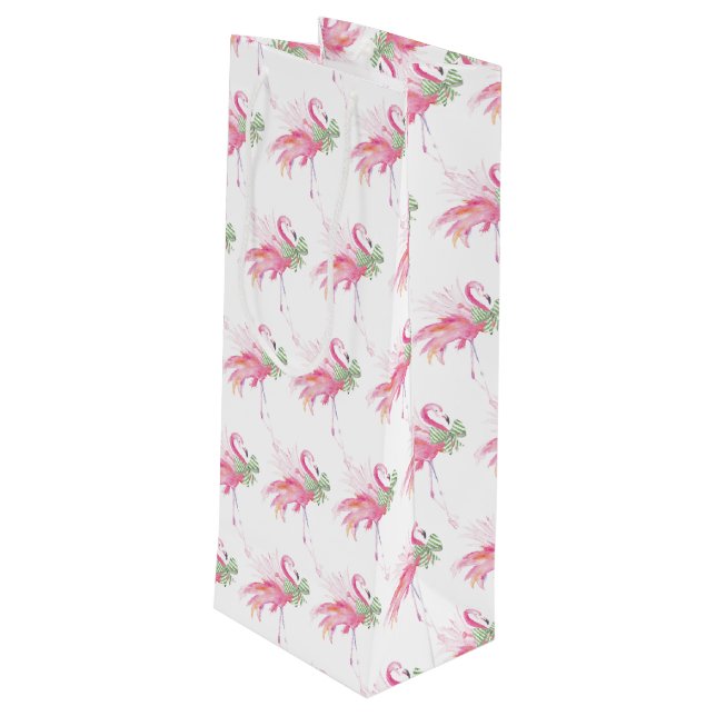 Pinkmas Flamingo Christmas Wine Gift Bag (Back Angled)
