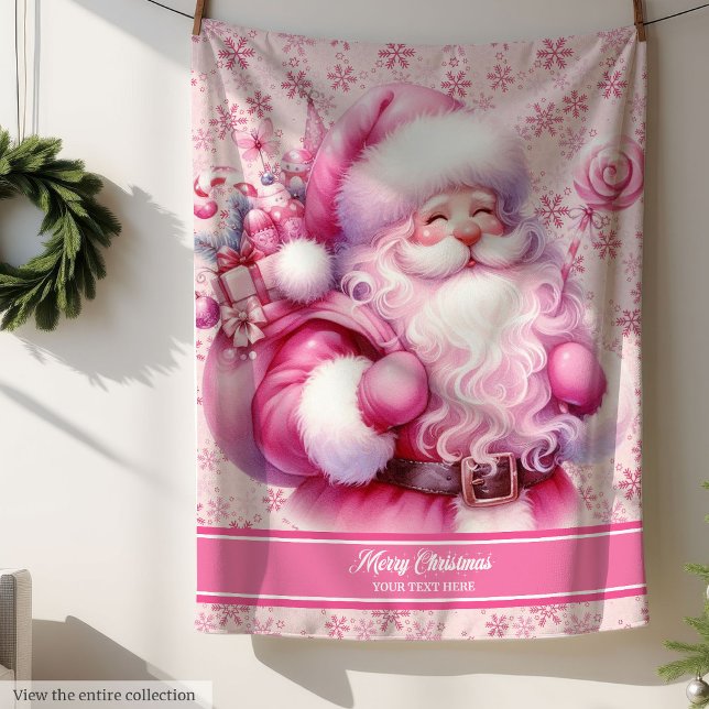 Pinkmas Santa Girls Blanket with Custom Name (Pinkmas Santa Girls Blanket with Custom Name)