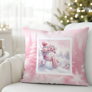 Pinkmas Snowman Forest Christmas Pillow Kids Gift